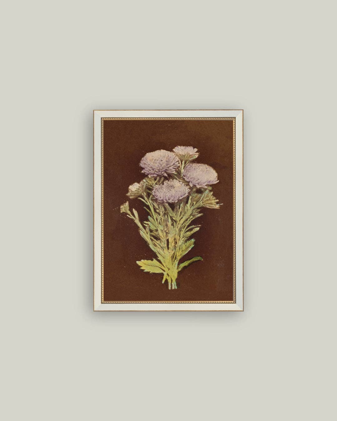 Lilac Dahlia on Brown Framed Antique Art