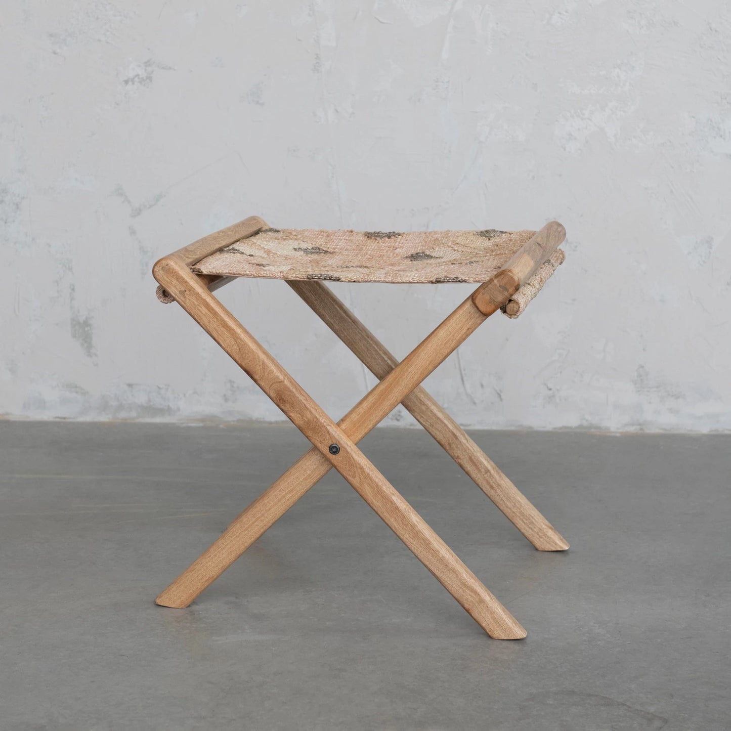 Mango Wood & Jute Kilim Folding Stool