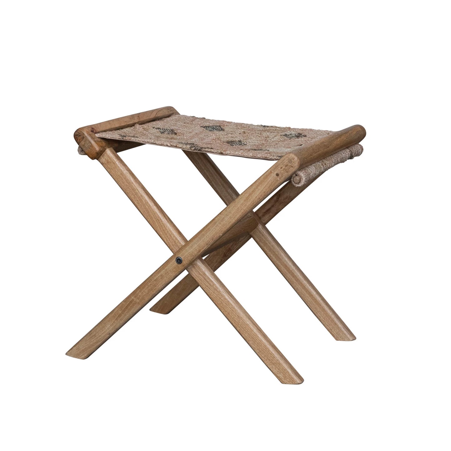 Mango Wood & Jute Kilim Folding Stool