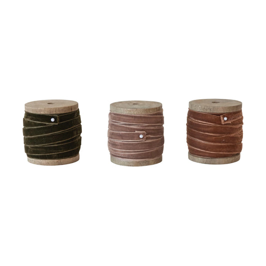 Neutral Velvet Ribbon on Wood Spool - Assorted Colors