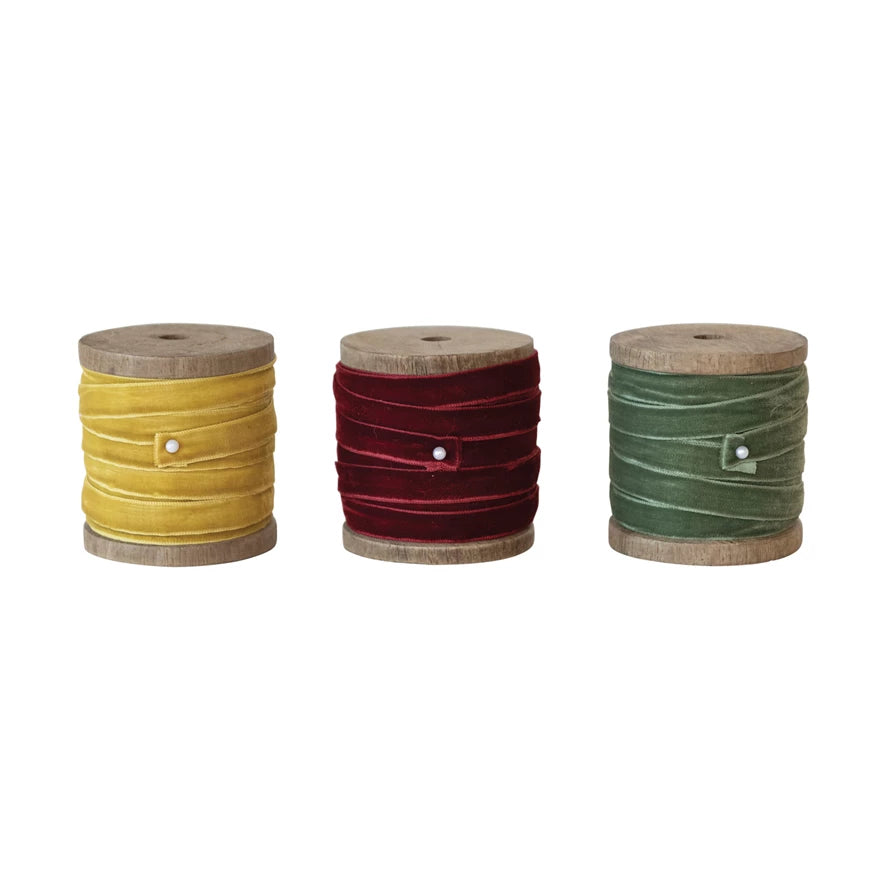 Vibrant Velvet Ribbon on Wood Spool - Assorted Colors