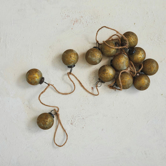 Olive and Gold Recycled Glass Ball Garland