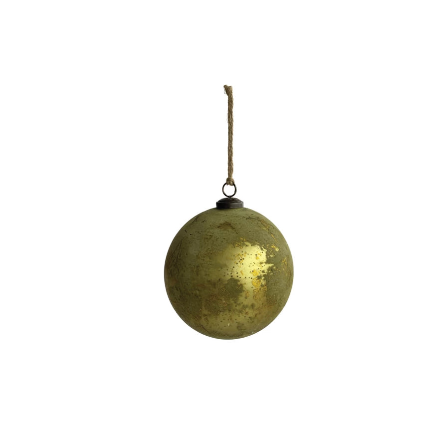 Olive Green & Gold Recycled Glass Ornaments