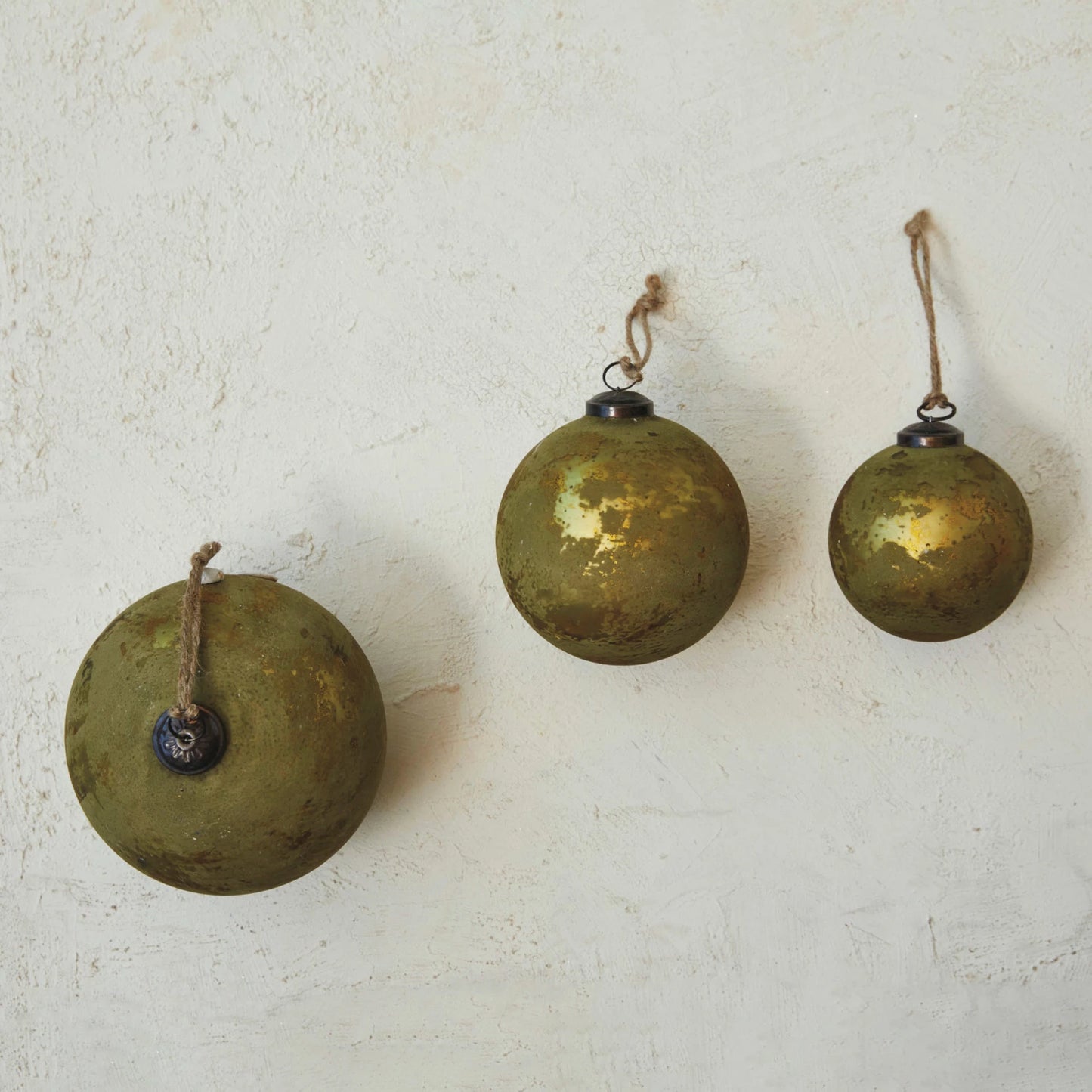 Olive Green & Gold Recycled Glass Ornaments