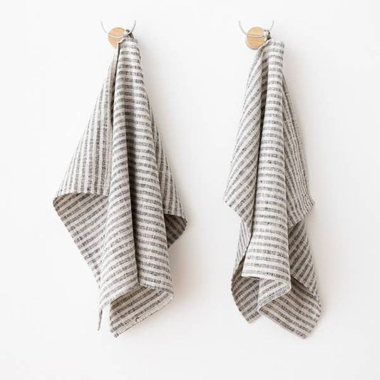 Linen Hand Towels Black Natural Brittany